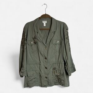 Chico's Khaki Embroidered Jacket Large Cottagecore Boho